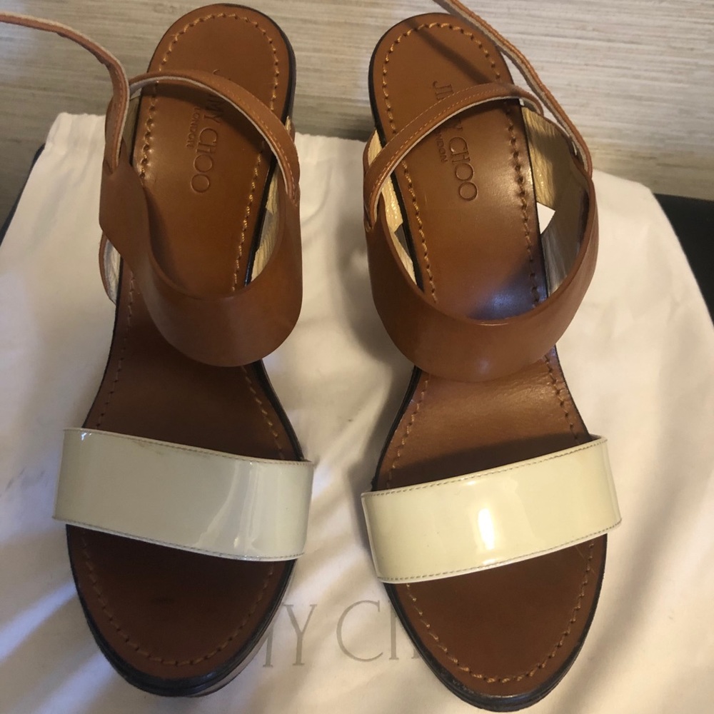 Jimmy Choo leather and wood sandals